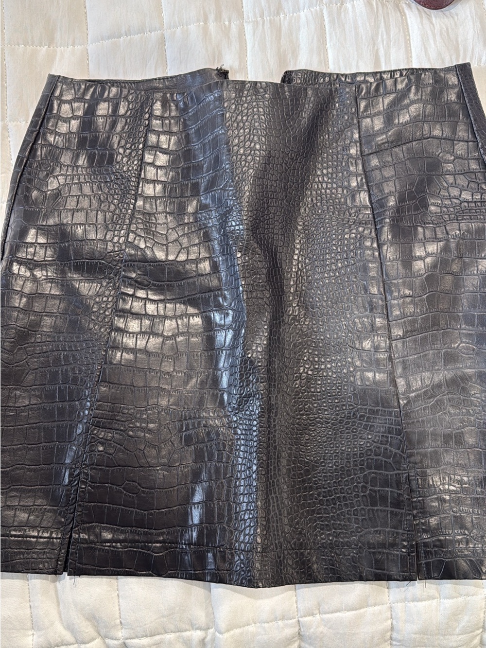 Black Faux Croc Leather Mini Skirt